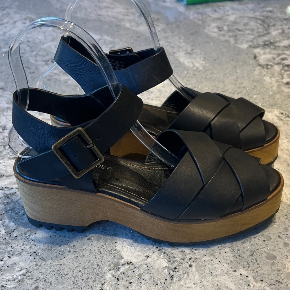 Kelsi Dagger Brooklyn Webster Black Leather Platform Sandals Size 7 - Like New